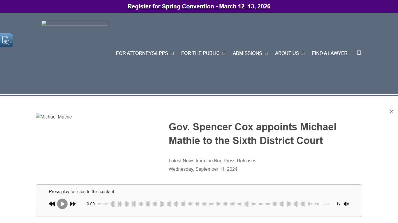 Gov. Spencer Cox appoints Michael Mathie to the Sixth District Court – Utah State Bar